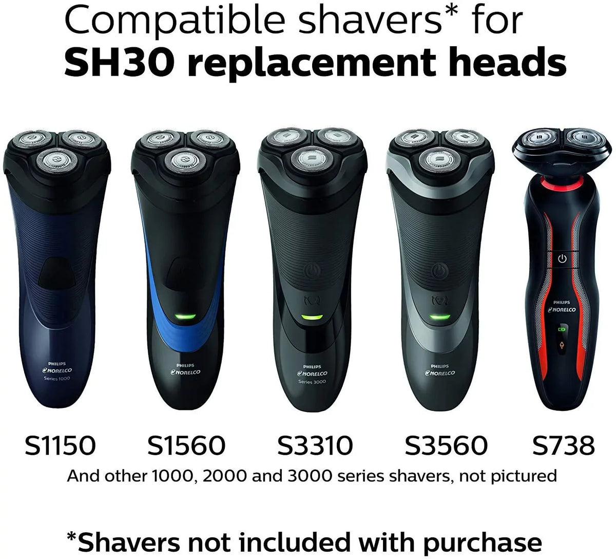 & Norelco Shavers Shaving Heads Click Shaver SH30/52 1000, Lift Philips with 3000 design, series Norelco & Series Cut and 3000 Compatible 2000, Philips S738