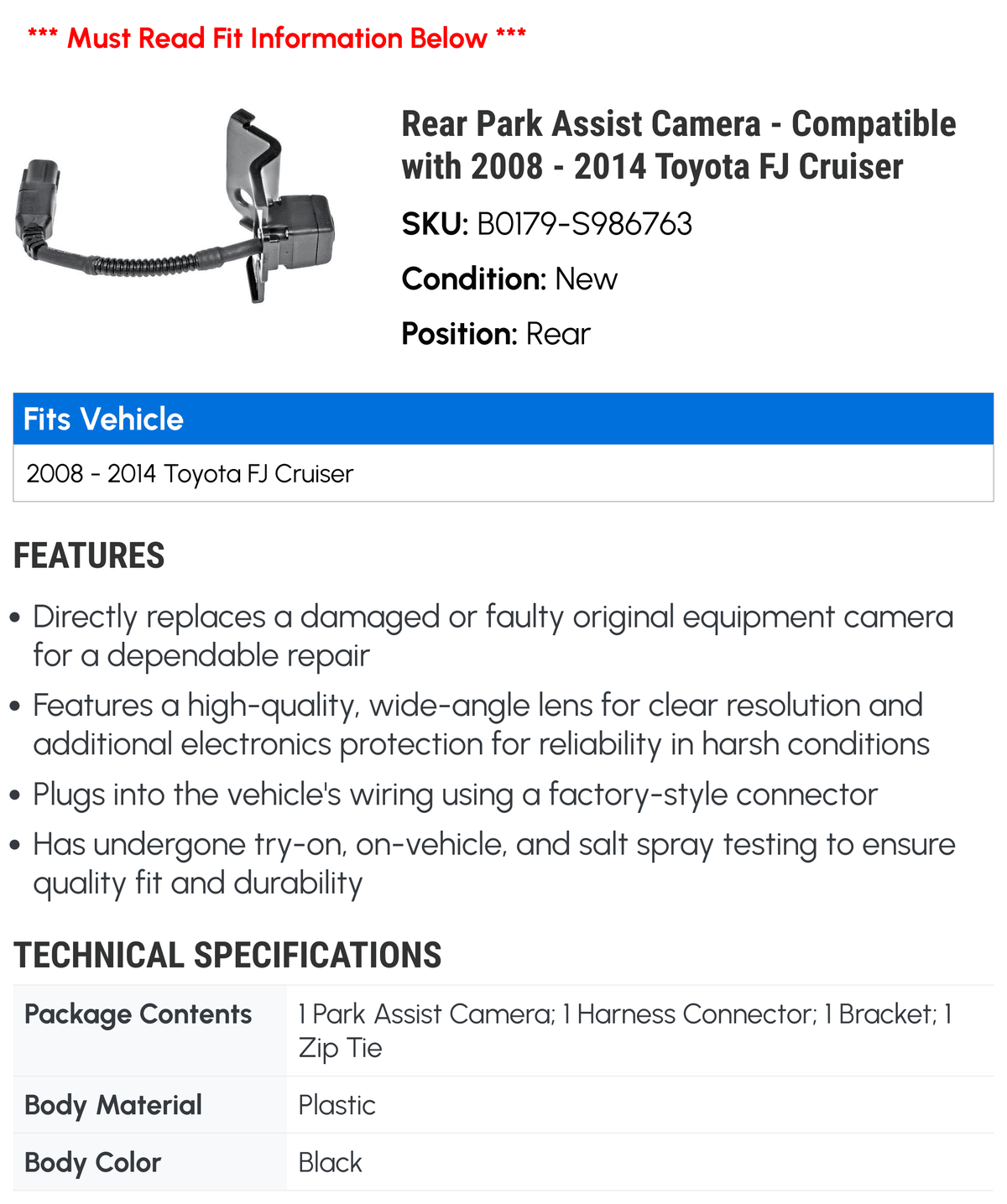 '- FJ Assist 2011 Rear 2009 Cruiser Park with Compatible 2012 2013 2014 2008 - Camera 2010