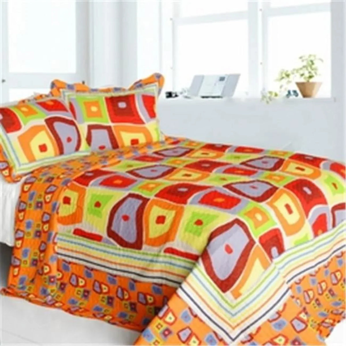 & Striped dimension Fly 3 Pieces Blancho Cotton - Full Printed Queen Sparks Bedding - Orange Set Quilt Vermicelli-Quilted