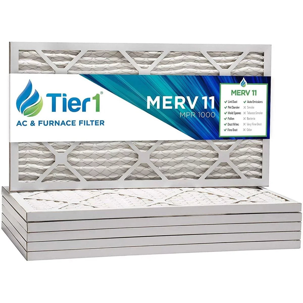 '- Pack 6 Filter Tier1 Pleated Air/ Furnace 16x25x1 11 Merv